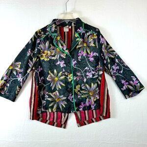 Anthropologie E by Eloise Pajama Top Boho Floral Split Back